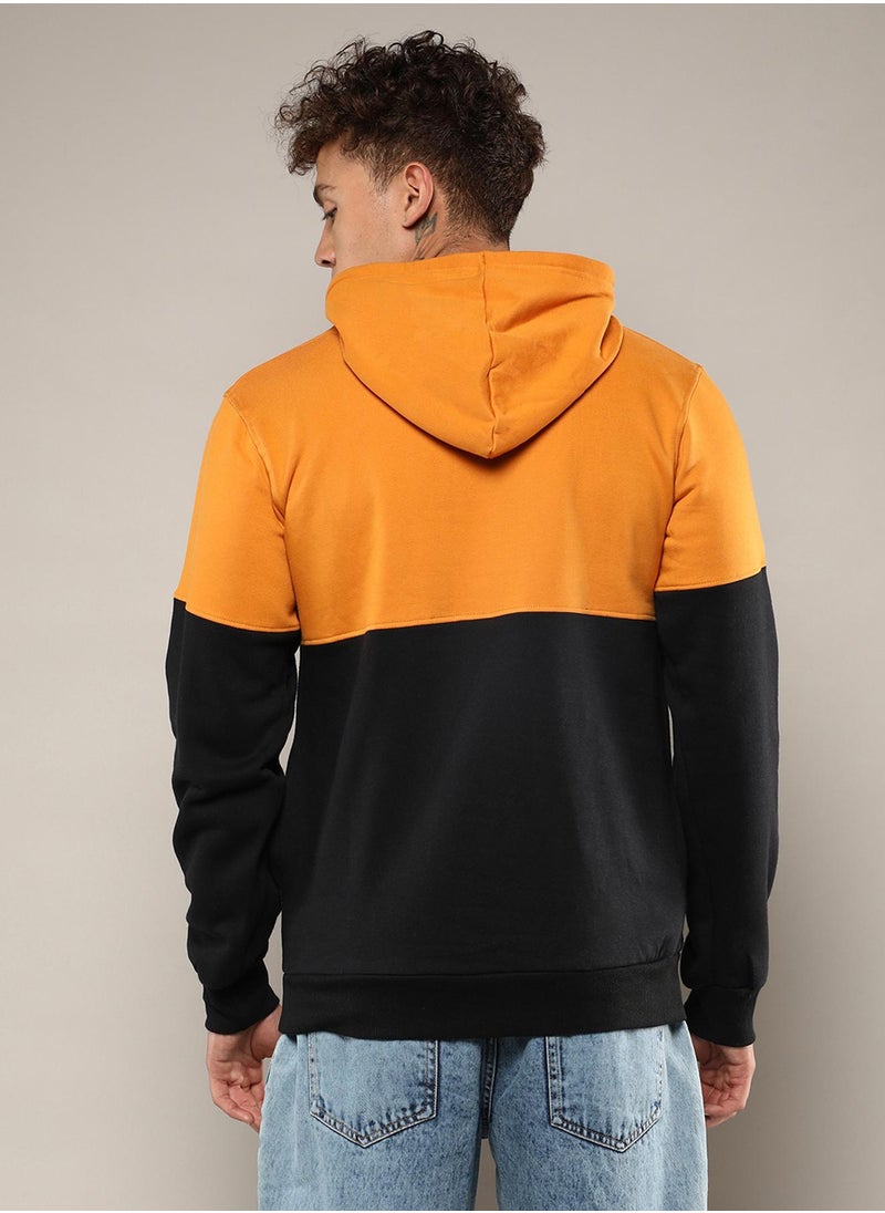 Men's Mustard Yellow & Onyx Black Contrast Panel Hoodie