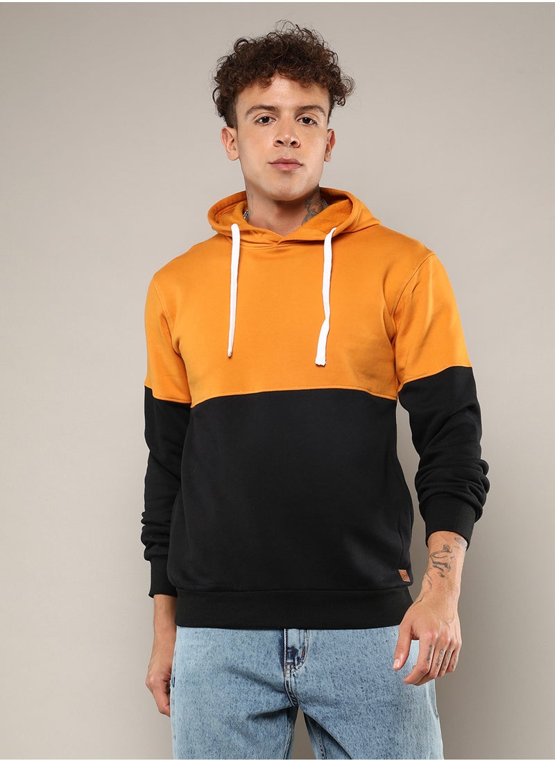 Men's Mustard Yellow & Onyx Black Contrast Panel Hoodie
