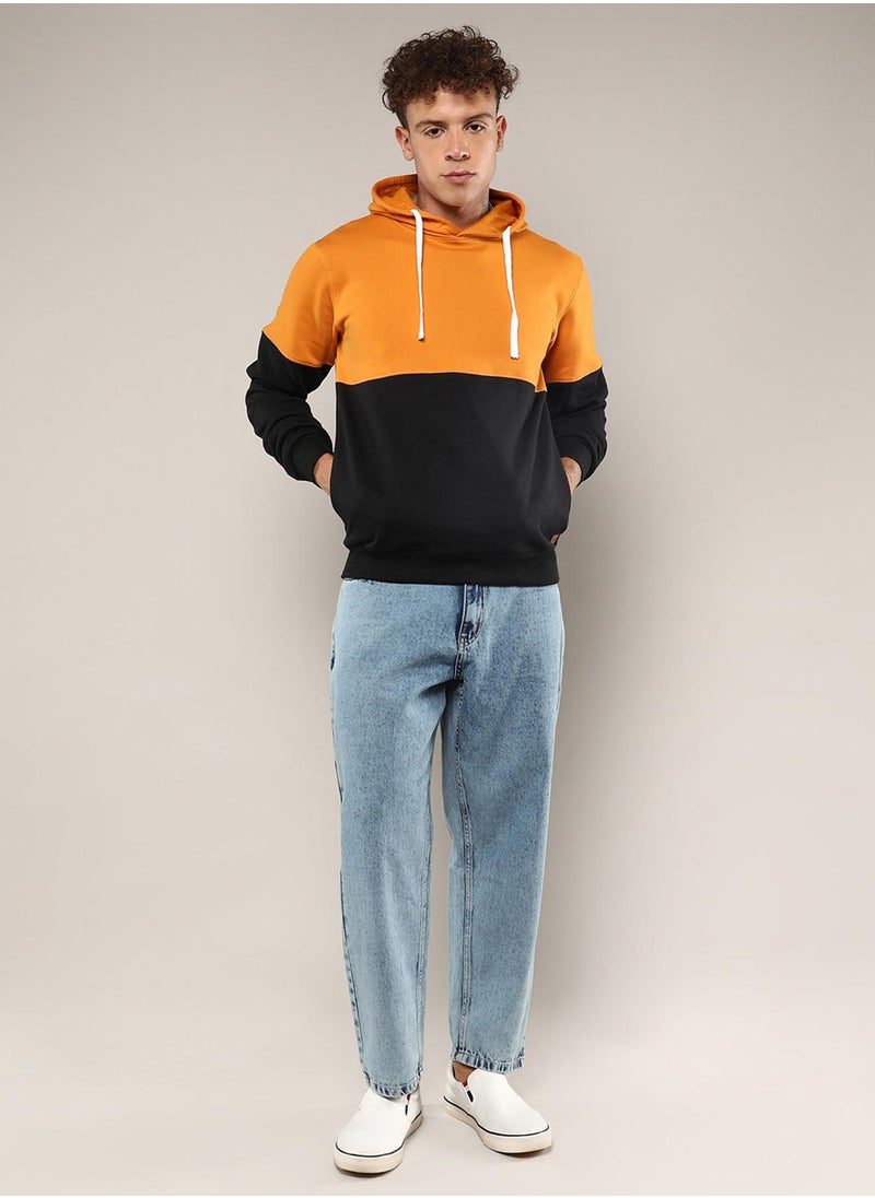 Men's Mustard Yellow & Onyx Black Contrast Panel Hoodie