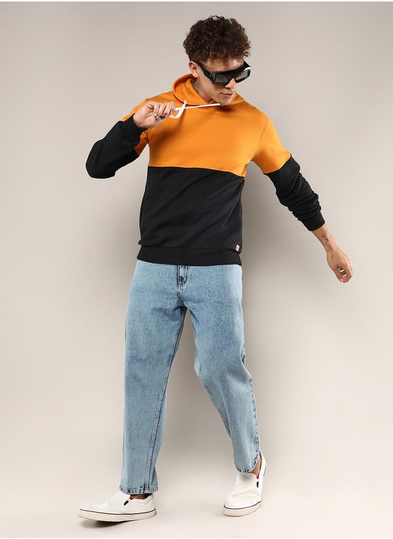 Men's Mustard Yellow & Onyx Black Contrast Panel Hoodie