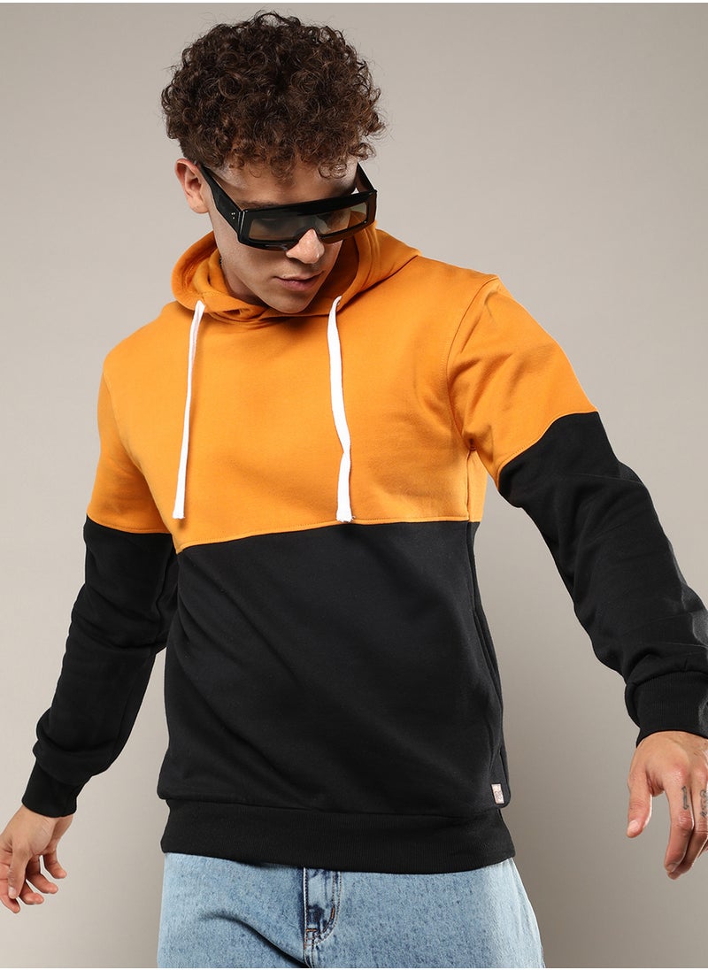 Men's Mustard Yellow & Onyx Black Contrast Panel Hoodie