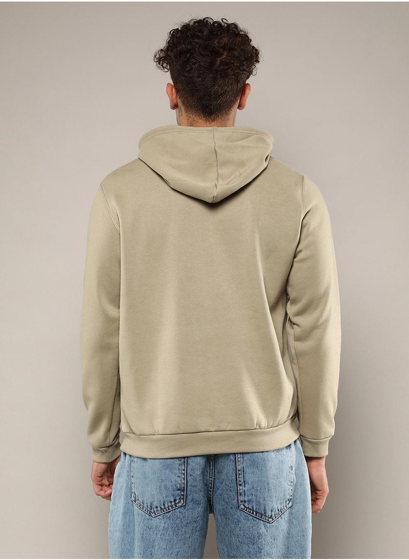 Men's Olive Green Pullover Hoodie With Contrast Drawstring