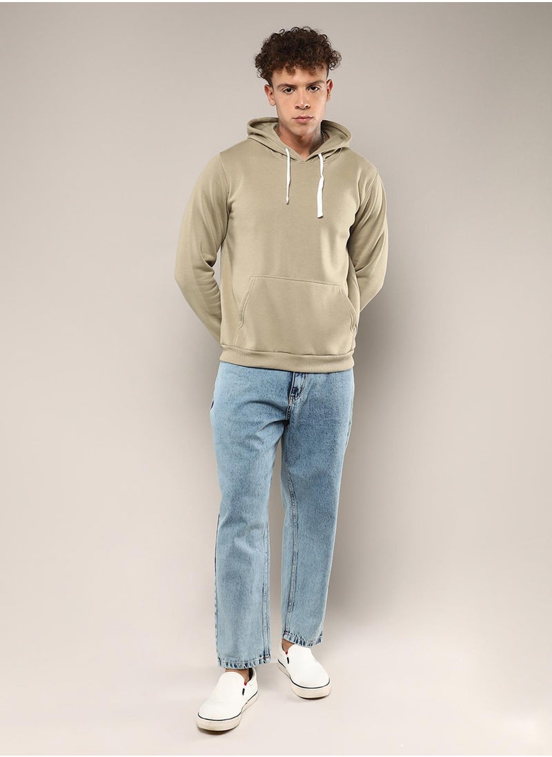 Men's Olive Green Pullover Hoodie With Contrast Drawstring