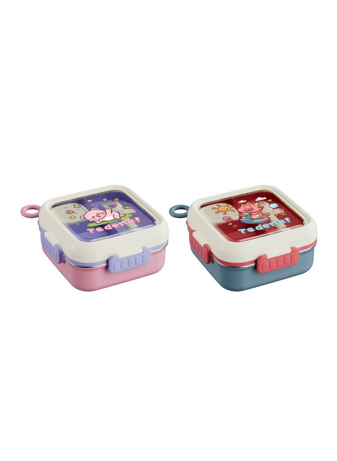 304 Stainless Steel Children's Food Supplement Lunch Box Lunch Box Baby Out Of Food Supplement Bowl Compartment Plate Portable Tableware Wholesale-Specifications:Childlike Stainless Steel Lunch Box-6141 -Color:Sakura Powder