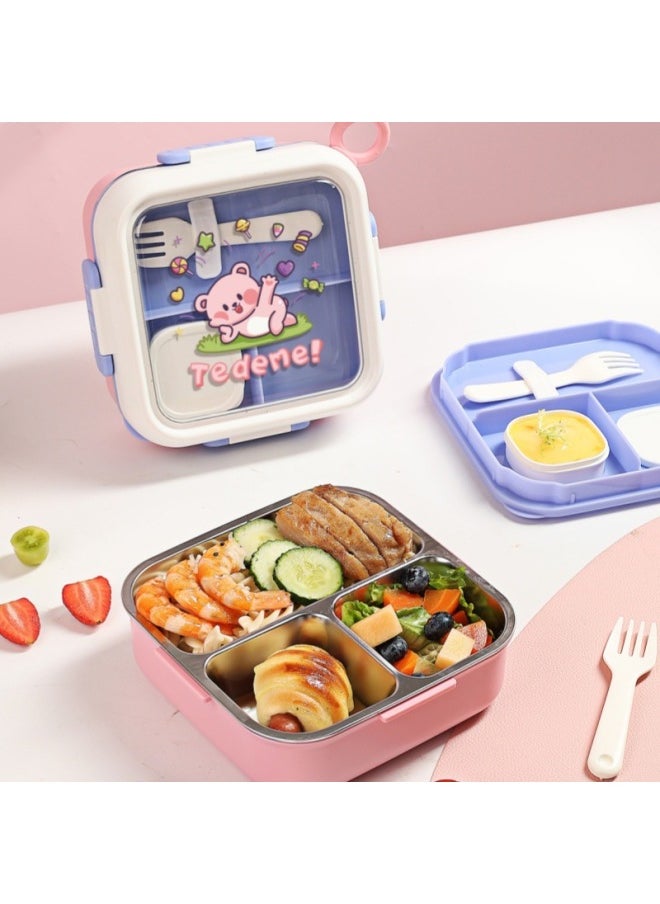 304 Stainless Steel Children's Food Supplement Lunch Box Lunch Box Baby Out Of Food Supplement Bowl Compartment Plate Portable Tableware Wholesale-Specifications:Childlike Stainless Steel Lunch Box-6141 -Color:Sakura Powder