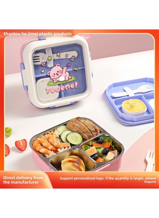 304 Stainless Steel Children's Food Supplement Lunch Box Lunch Box Baby Out Of Food Supplement Bowl Compartment Plate Portable Tableware Wholesale-Specifications:Childlike Stainless Steel Lunch Box-6141 -Color:Sakura Powder
