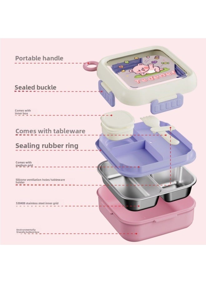 304 Stainless Steel Children's Food Supplement Lunch Box Lunch Box Baby Out Of Food Supplement Bowl Compartment Plate Portable Tableware Wholesale-Specifications:Childlike Stainless Steel Lunch Box-6141 -Color:Sakura Powder