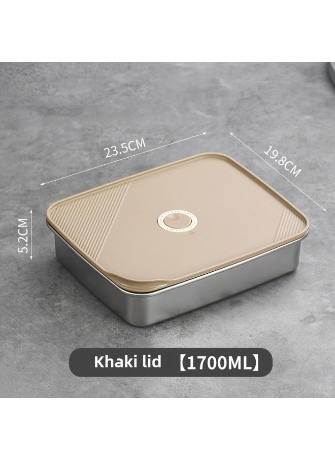 Japanese-style 304 Fresh-keeping Box Stainless Steel Refrigerator Freezer Box Storage Fruit Lunch Box Household Lunch Box Nine-piece Wholesale-Specifications:Khaki Cover 1700ml