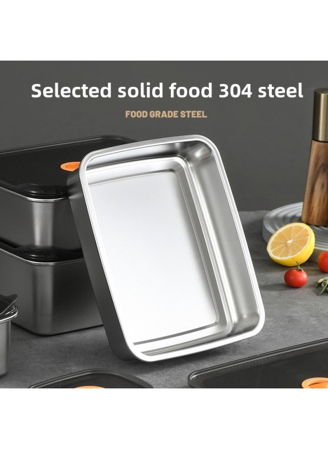 Japanese-style 304 Fresh-keeping Box Stainless Steel Refrigerator Freezer Box Storage Fruit Lunch Box Household Lunch Box Nine-piece Wholesale-Specifications:Khaki Cover 1700ml