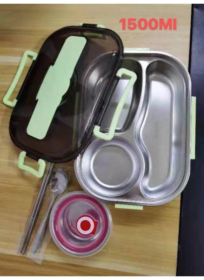 Daily Use Lunch Box/freshness Preservation Box Rice Box/freshness Preservation Box Rice-Specifications:Three-compartment Soup Bowl Green (spoon To Chopsticks) Large 1500ml