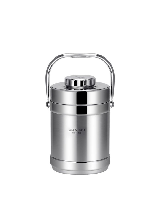 Stainless Steel Insulated Lunch Box Double-layer Vacuum Pot Large Capacity Vegetable Soup Split Rice Bucket Student Portable Lunch Box-Specifications:2.0L Straight-Color:Insulation Color (note/random)