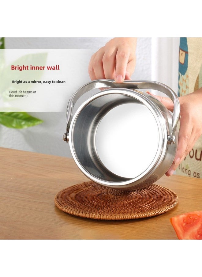 Stainless Steel Insulated Lunch Box Double-layer Vacuum Pot Large Capacity Vegetable Soup Split Rice Bucket Student Portable Lunch Box-Specifications:2.0L Straight-Color:Insulation Color (note/random)