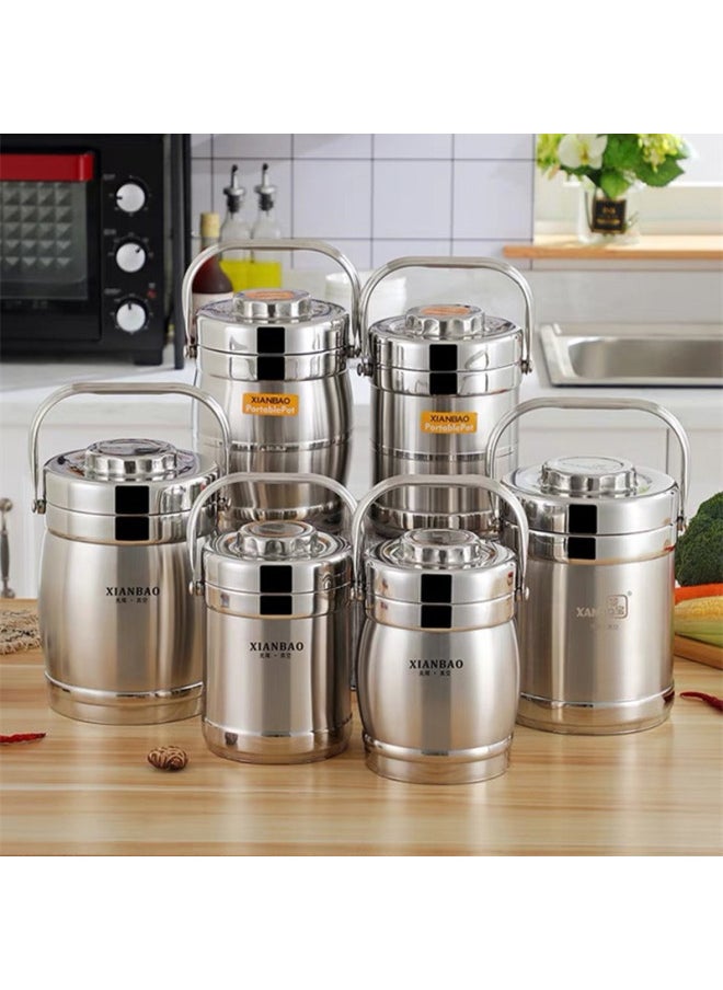 Stainless Steel Insulated Lunch Box Double-layer Vacuum Pot Large Capacity Vegetable Soup Split Rice Bucket Student Portable Lunch Box-Specifications:2.0L Straight-Color:Insulation Color (note/random)