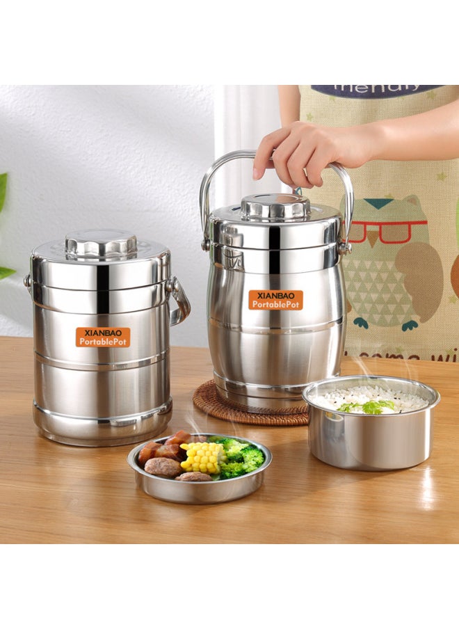 Stainless Steel Insulated Lunch Box Double-layer Vacuum Pot Large Capacity Vegetable Soup Split Rice Bucket Student Portable Lunch Box-Specifications:2.0L Straight-Color:Insulation Color (note/random)