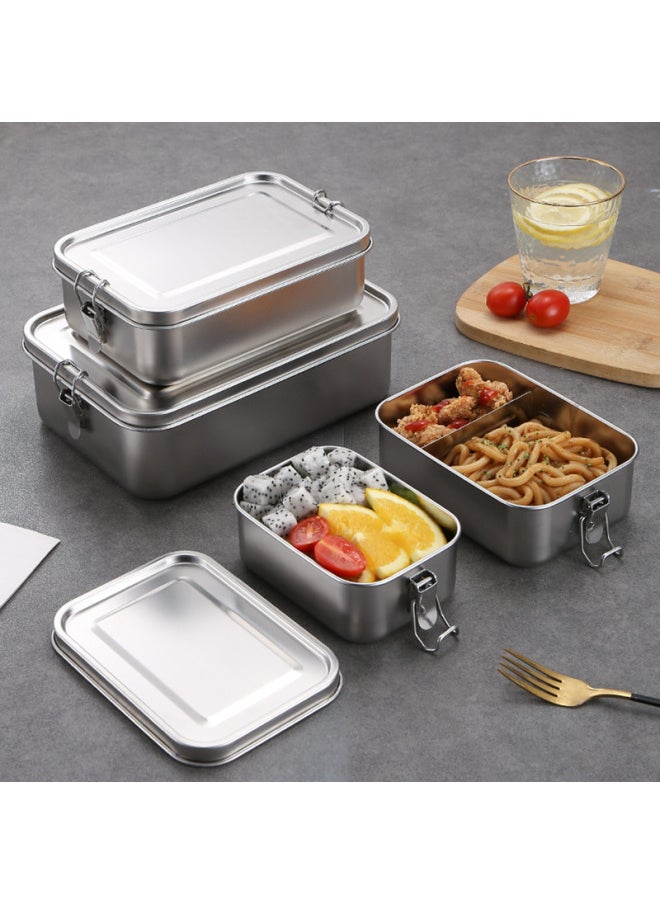 304 Stainless Steel Lunch Box With Lunch Box Sealed Storage Box Leak-proof Square Box-Specifications:2400ml-Color:True Color