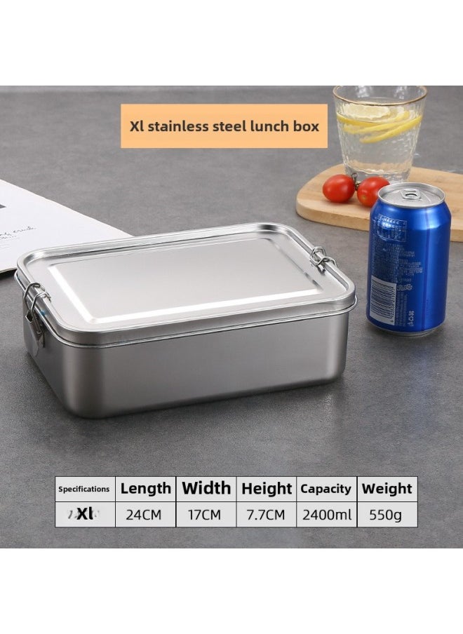 304 Stainless Steel Lunch Box With Lunch Box Sealed Storage Box Leak-proof Square Box-Specifications:2400ml-Color:True Color