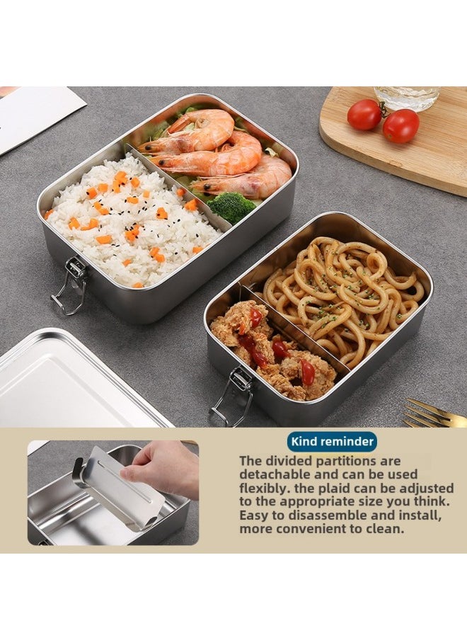 304 Stainless Steel Lunch Box With Lunch Box Sealed Storage Box Leak-proof Square Box-Specifications:2400ml-Color:True Color