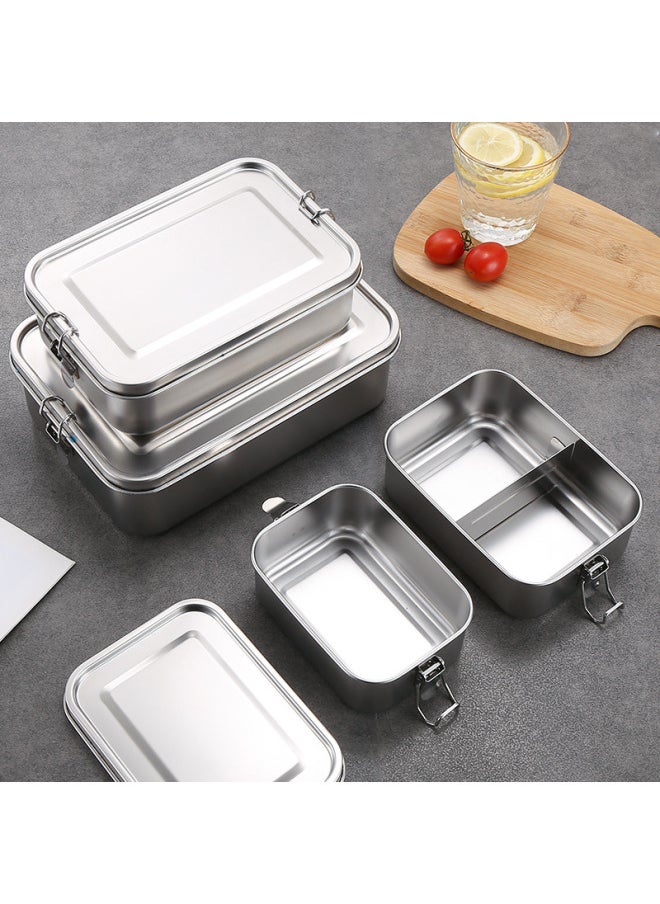 304 Stainless Steel Lunch Box With Lunch Box Sealed Storage Box Leak-proof Square Box-Specifications:2400ml-Color:True Color