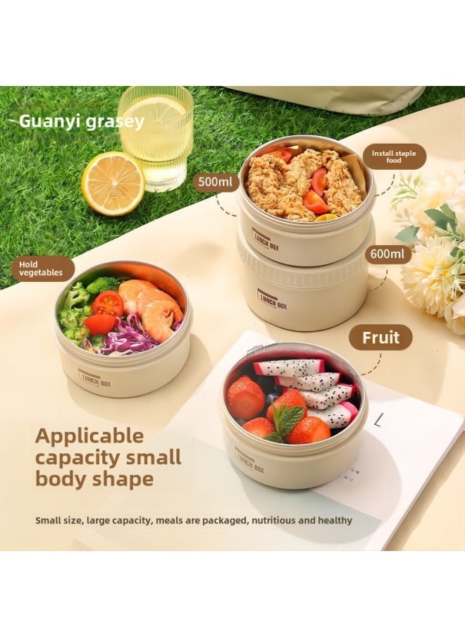Double Layer Stainless Steel Insulated Lunch Box Microwave Safe Japanese Style Student Food Grade Meal Box With Lid Soup Bowl-Specifications:Milky White Lunch Box 4 Pieces + Thermal Bag-Color:Pure Pp