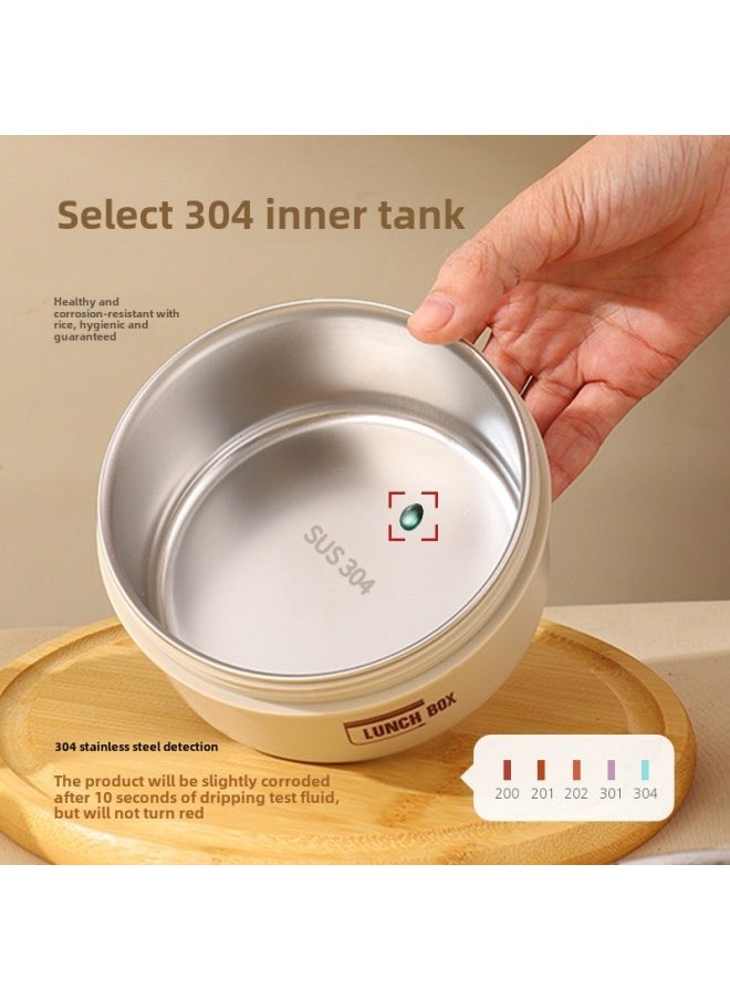 Double Layer Stainless Steel Insulated Lunch Box Microwave Safe Japanese Style Student Food Grade Meal Box With Lid Soup Bowl-Specifications:Milky White Lunch Box 4 Pieces + Thermal Bag-Color:Pure Pp
