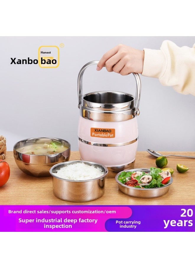 Lunch Box With Bowl Lid Multi-layer Pot Large Capacity Rice Bucket For Office Workers Stainless Steel Insulated Lunch Box-Specification:1.6L-Colour:Mixed Colors