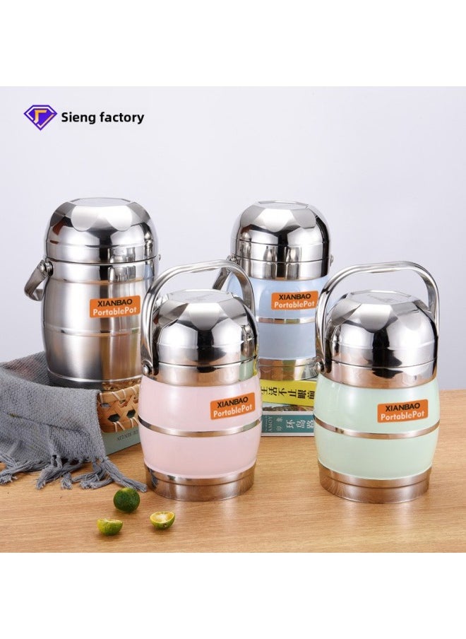 Lunch Box With Bowl Lid Multi-layer Pot Large Capacity Rice Bucket For Office Workers Stainless Steel Insulated Lunch Box-Specification:1.6L-Colour:Mixed Colors