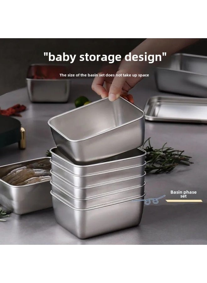 Stainless Steel Fresh-keeping Box Equipped With Vegetable Small Material Box With Sealed Lid Refrigerator Food Fruit Fresh-keeping Box Stainless Steel-Specifications: Large/towel Tray-Color: 6 Pack