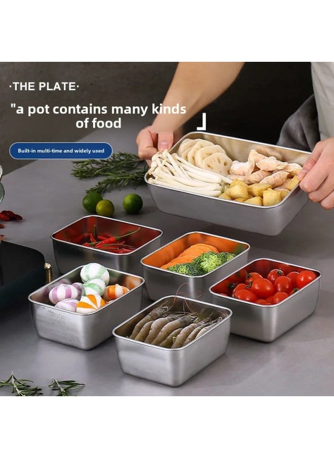 Stainless Steel Fresh-keeping Box Equipped With Vegetable Small Material Box With Sealed Lid Refrigerator Food Fruit Fresh-keeping Box Stainless Steel-Specifications: Large/towel Tray-Color: 6 Pack