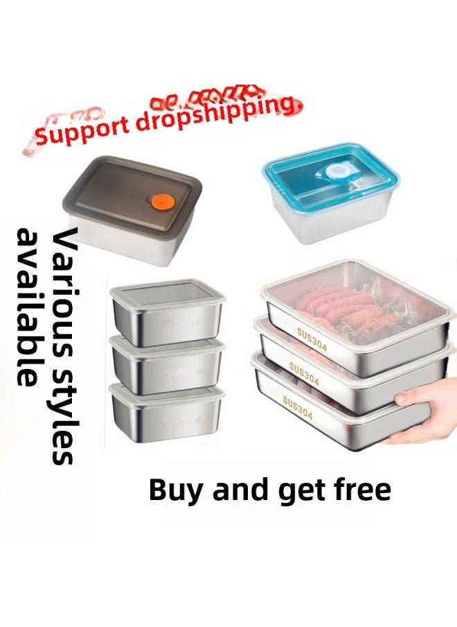 Stainless Steel Fresh-keeping Box Equipped With Vegetable Small Material Box With Sealed Lid Refrigerator Food Fruit Fresh-keeping Box Stainless Steel-Specifications: Large/towel Tray-Color: 6 Pack