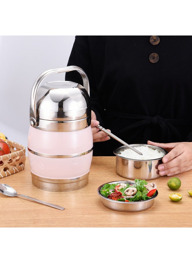 Lunch Box With Bowl Lid Multi-layer Pot Large Capacity Rice Bucket For Office Workers Stainless Steel Insulated Lunch Box-Specification:1.6L-Colour:Nordic Blue
