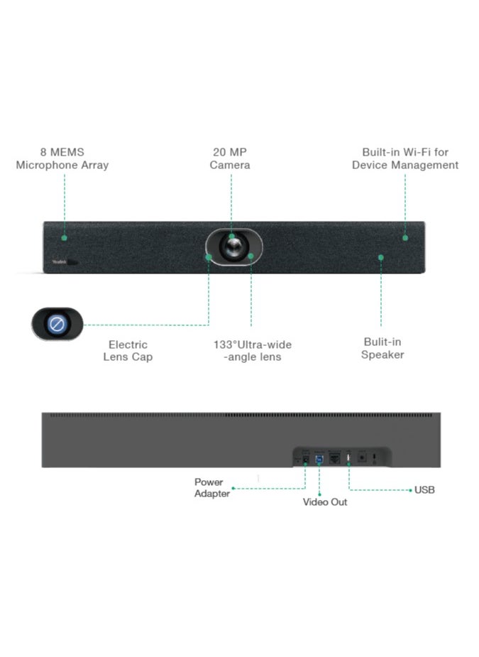 Yealink UVC40 All in once USB Video Bar, MS Teams Certified,20mp 4k UHD Video conference,Wide angle lens,Electric lens cap,Speaker Tracking & Auto Framing,AI Face Enhancement,Remote Desktop management