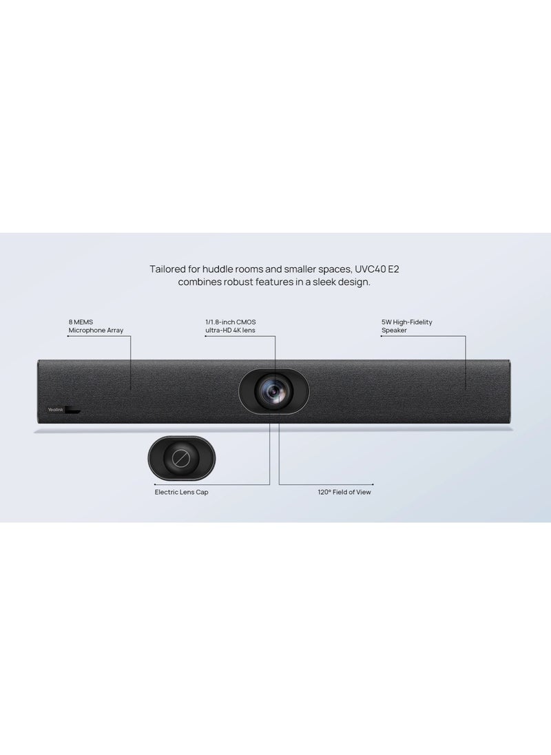 Yealink UVC40 All in once USB Video Bar, MS Teams Certified,20mp 4k UHD Video conference,Wide angle lens,Electric lens cap,Speaker Tracking & Auto Framing,AI Face Enhancement,Remote Desktop management