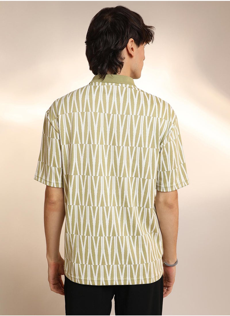 Men's Olive Green Veined Polo T-Shirt