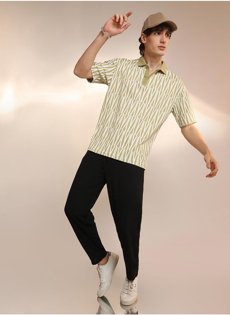 Men's Olive Green Veined Polo T-Shirt
