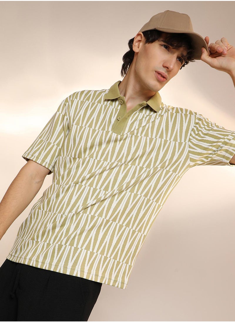 Men's Olive Green Veined Polo T-Shirt