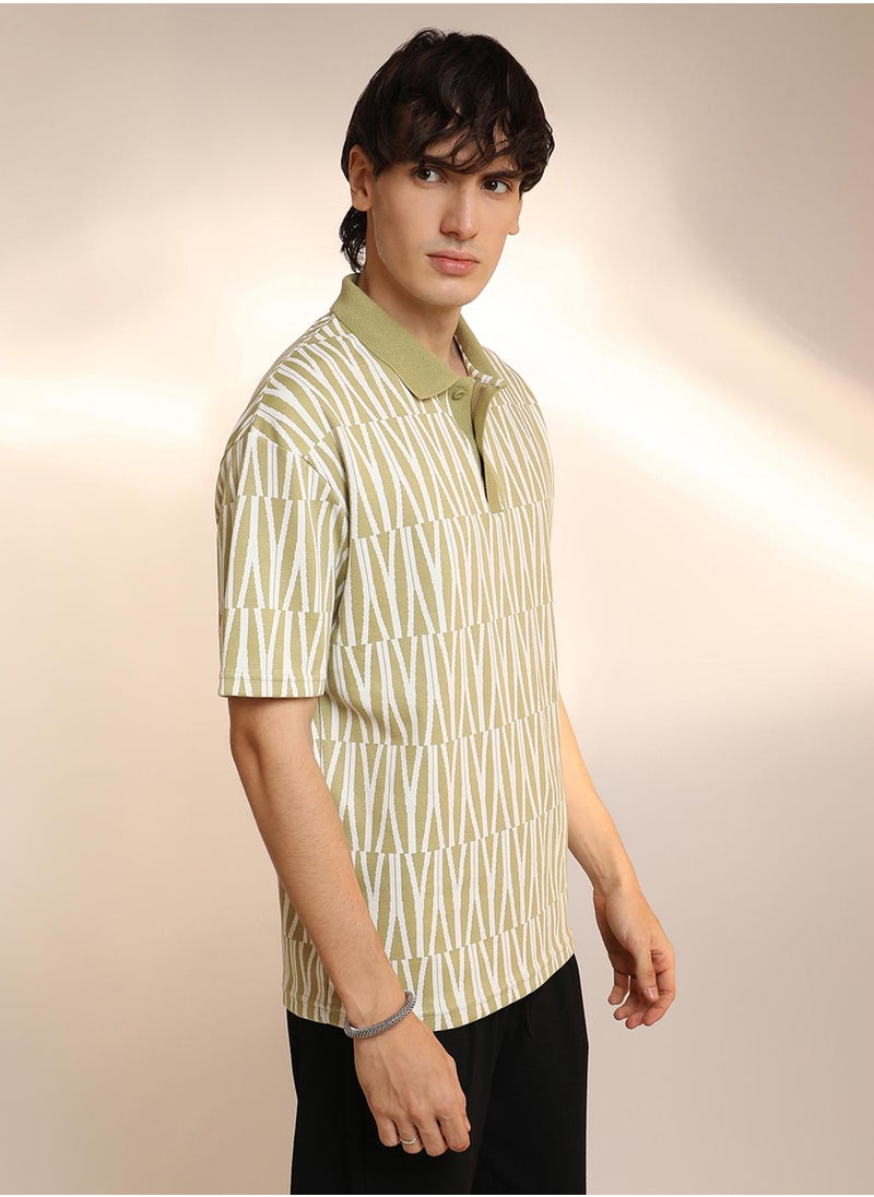 Men's Olive Green Veined Polo T-Shirt