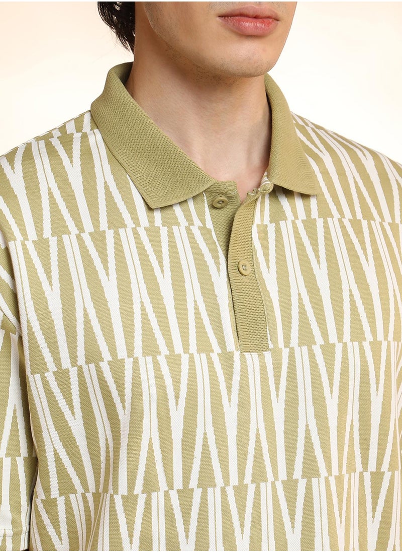 Men's Olive Green Veined Polo T-Shirt