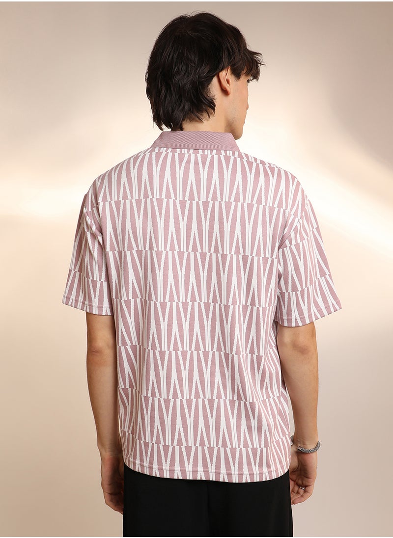 Men's Rouge Pink Veined Polo T-Shirt