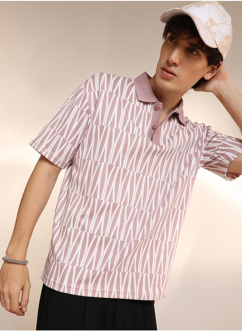 Men's Rouge Pink Veined Polo T-Shirt