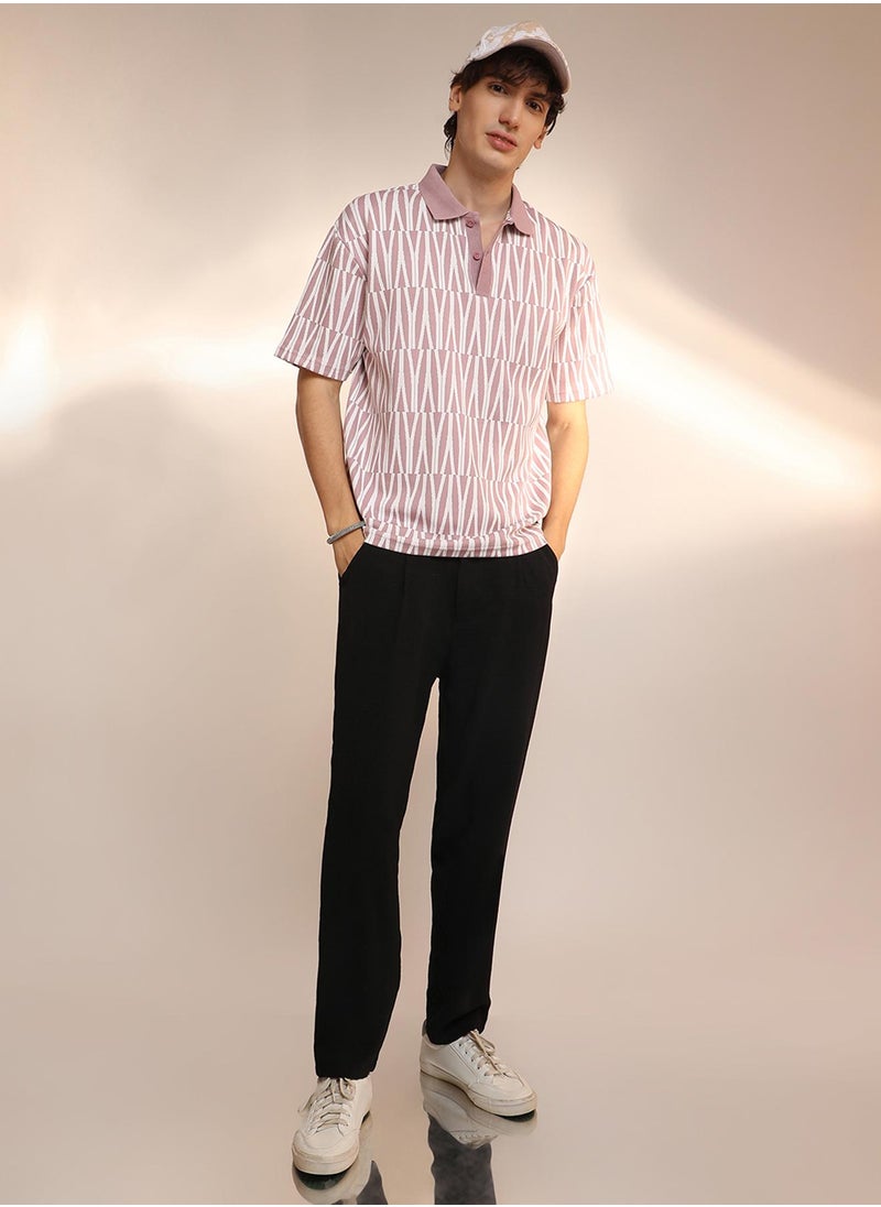 Men's Rouge Pink Veined Polo T-Shirt