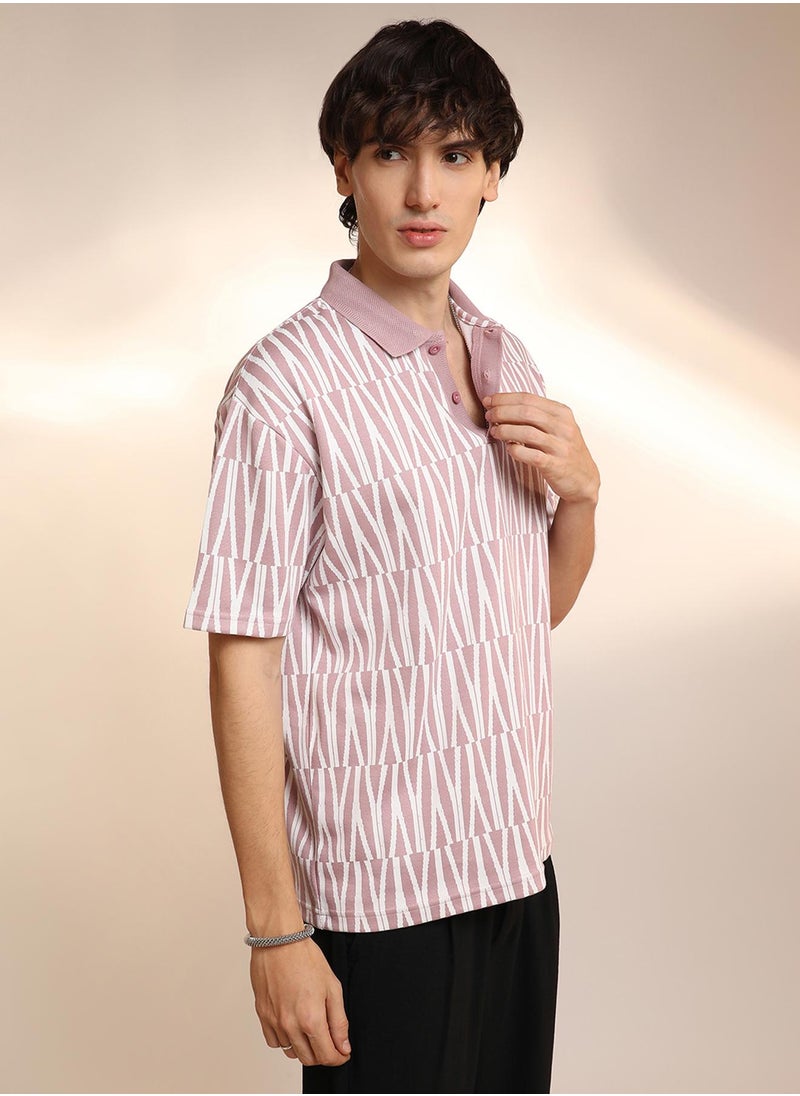 Men's Rouge Pink Veined Polo T-Shirt