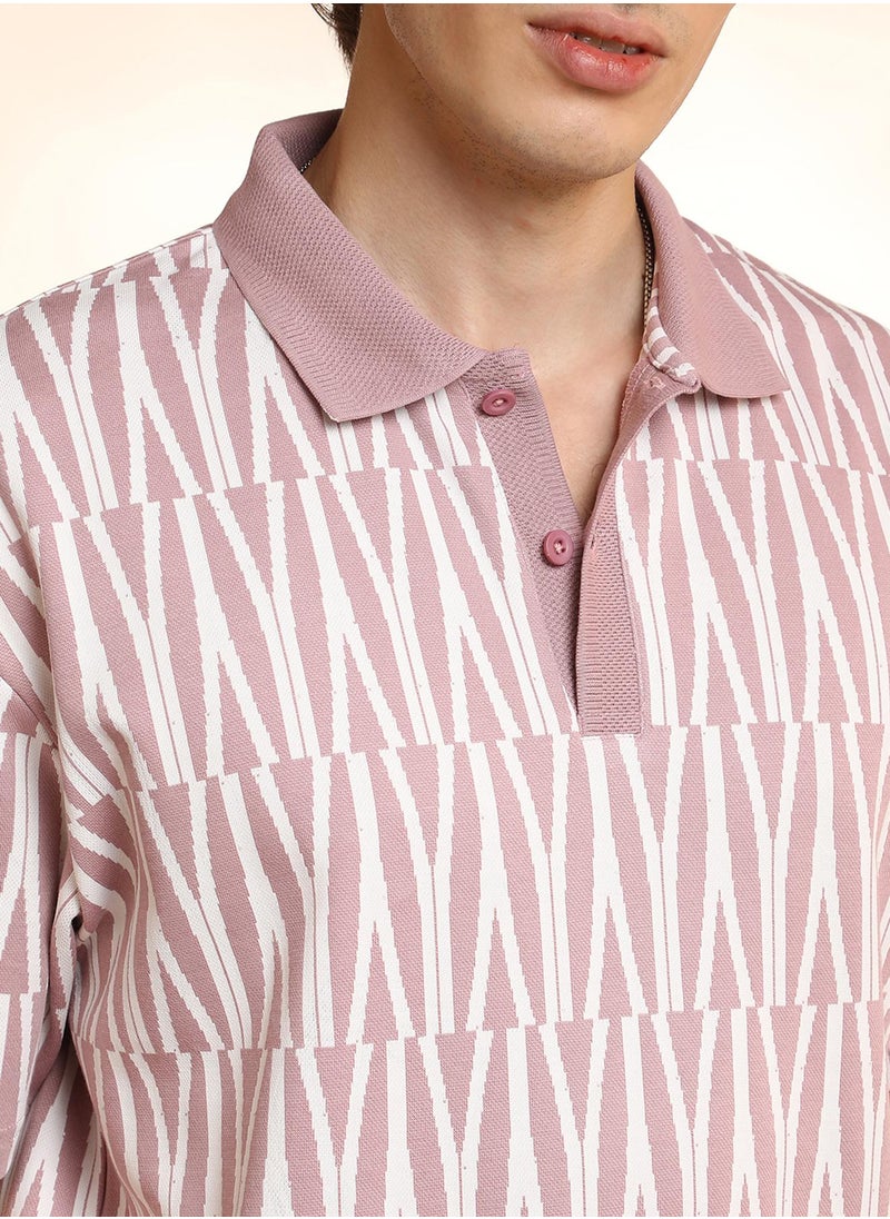 Men's Rouge Pink Veined Polo T-Shirt