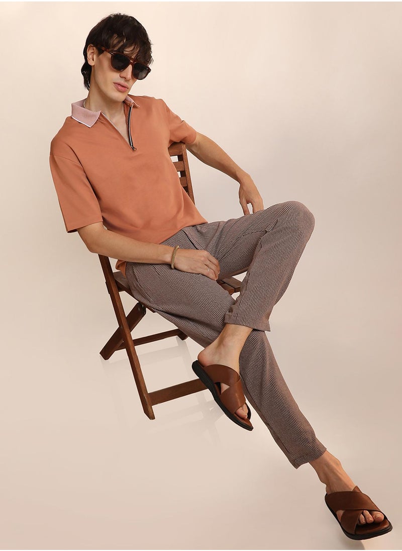 Men's Cantalope Orange Solid Oversized Polo T-Shirt