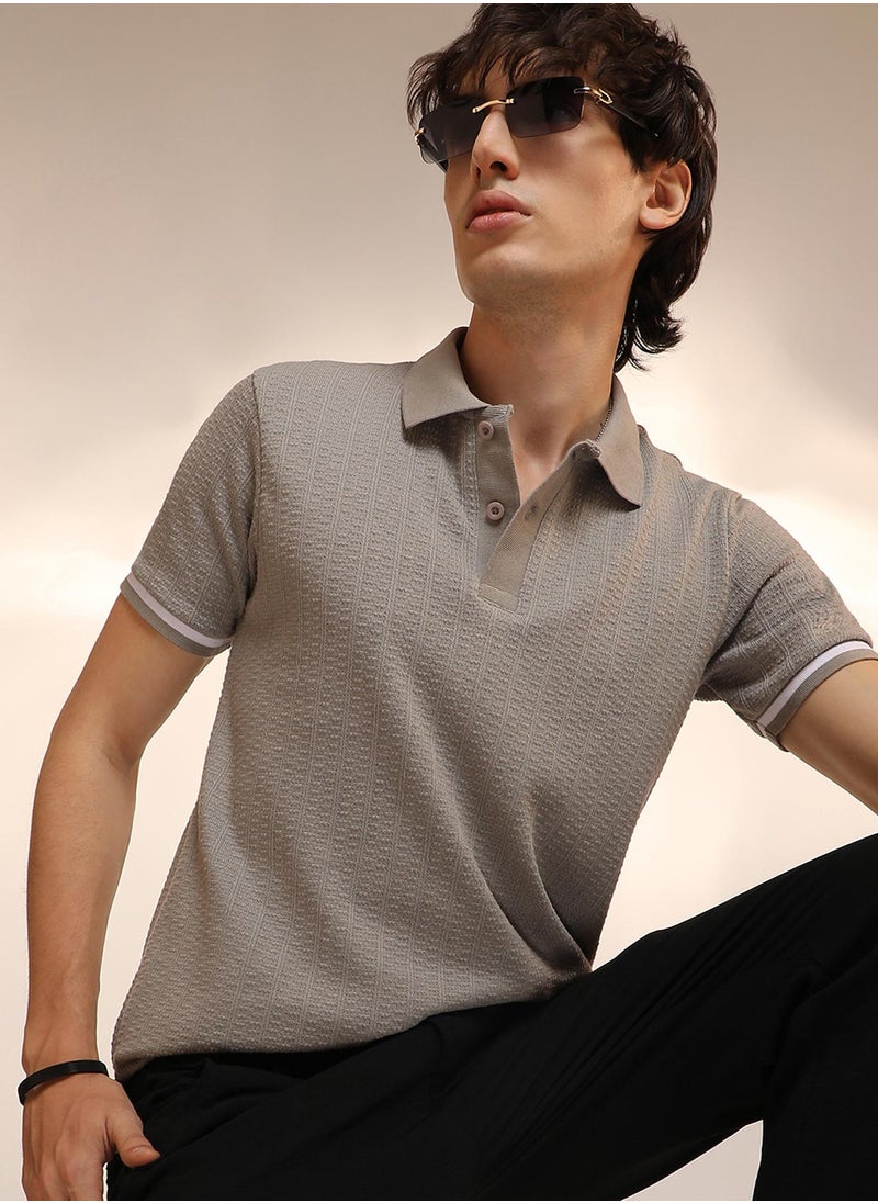 Men's Cloud Grey Textured Polo T-Shirt