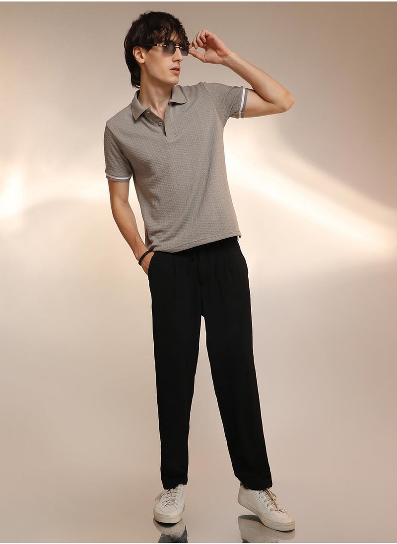 Men's Cloud Grey Textured Polo T-Shirt