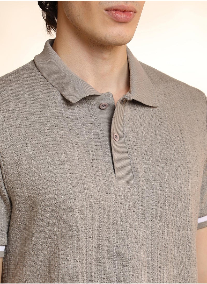 Men's Cloud Grey Textured Polo T-Shirt