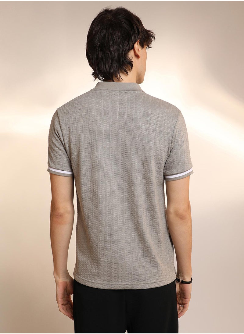 Men's Cloud Grey Textured Polo T-Shirt