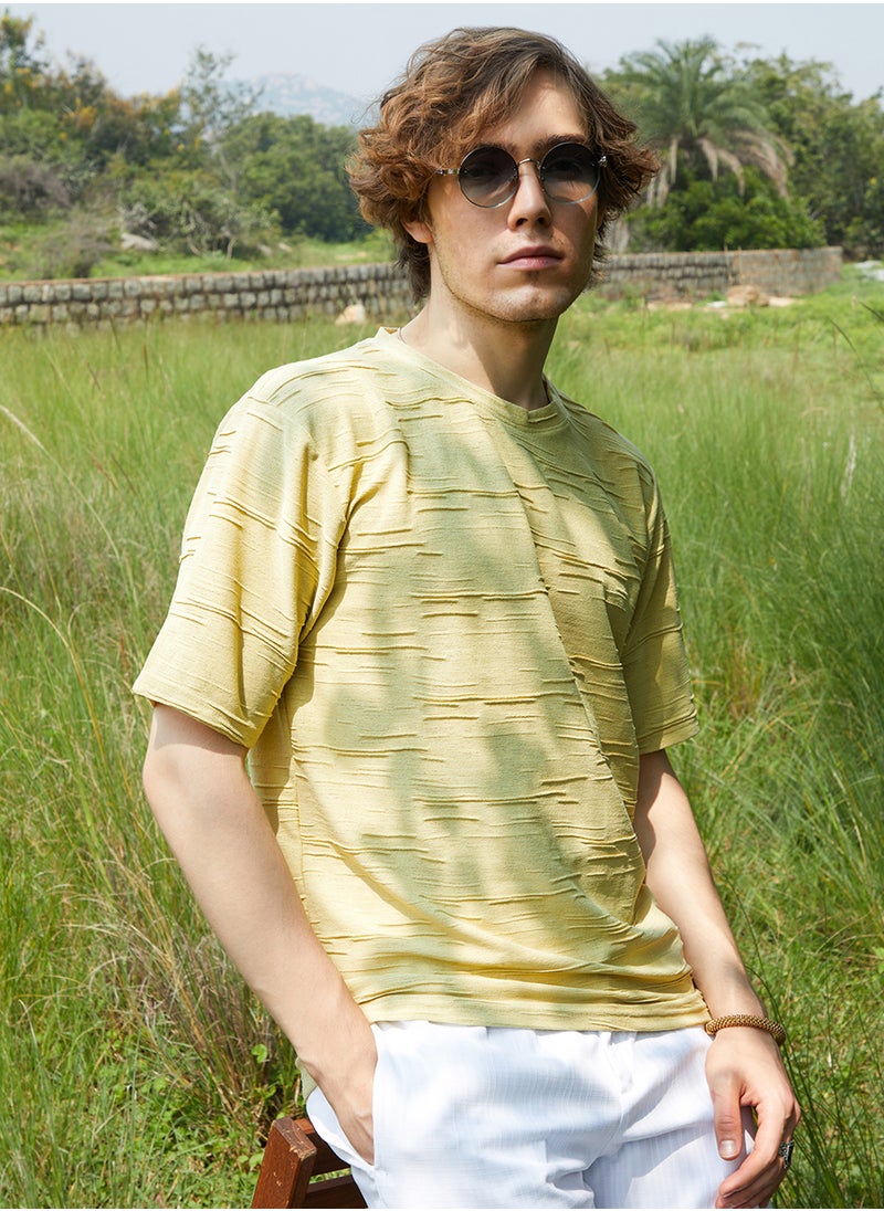 Men's Naples Yellow Solid Creased T-Shirt