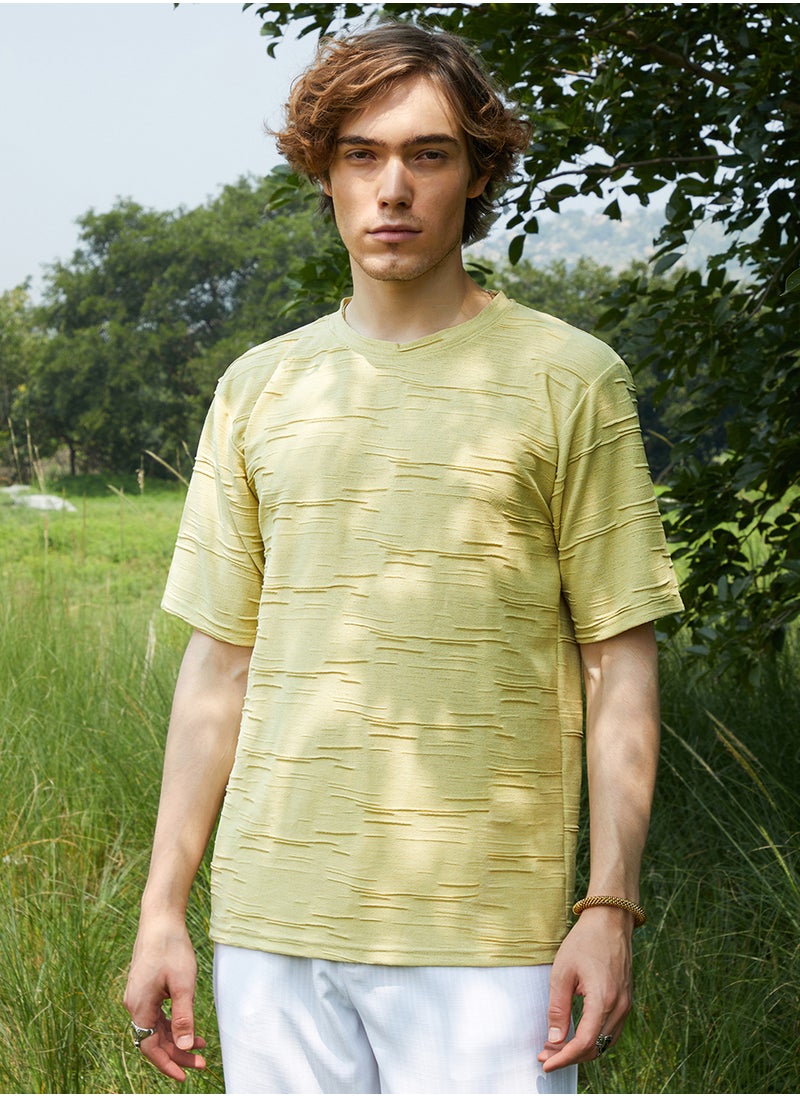 Men's Naples Yellow Solid Creased T-Shirt
