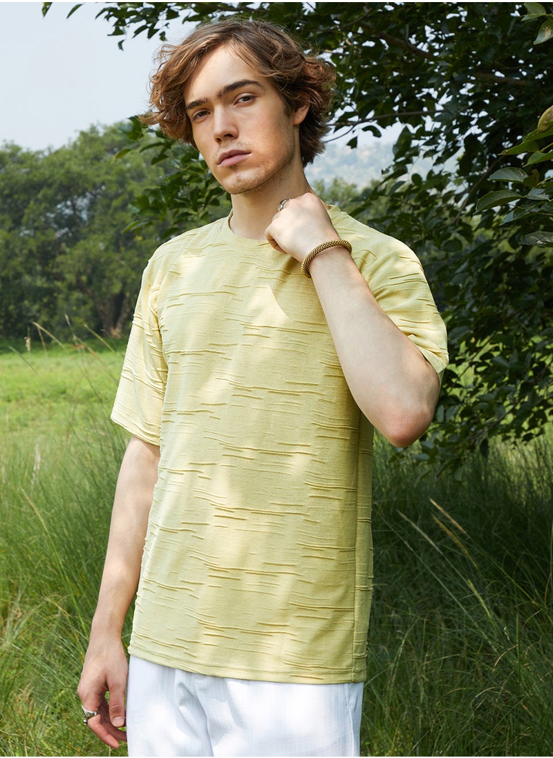 Men's Naples Yellow Solid Creased T-Shirt